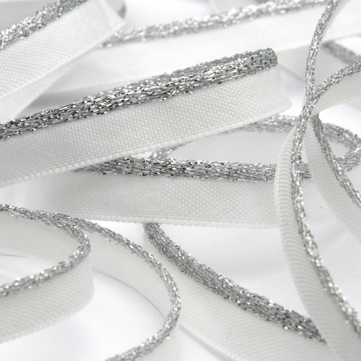 FUJIYAMA RIBBON Bright Piping 7mm 9.14 Meters Roll Silver / White