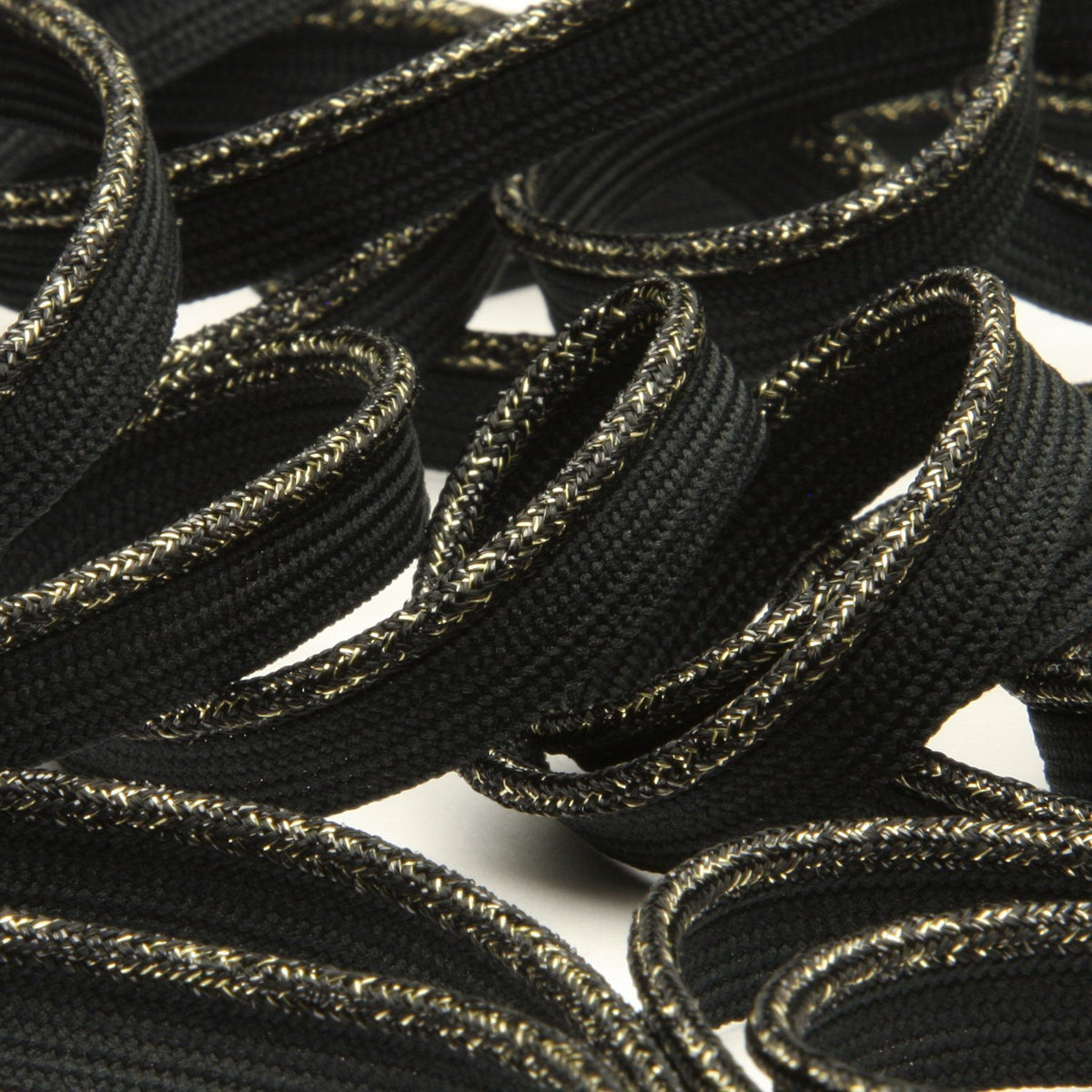 FUJIYAMA RIBBON [Sample] Antique Metallic Piping approx.9mm (3/8&quot;) 3 Meters Cut Black / Champagne Gold