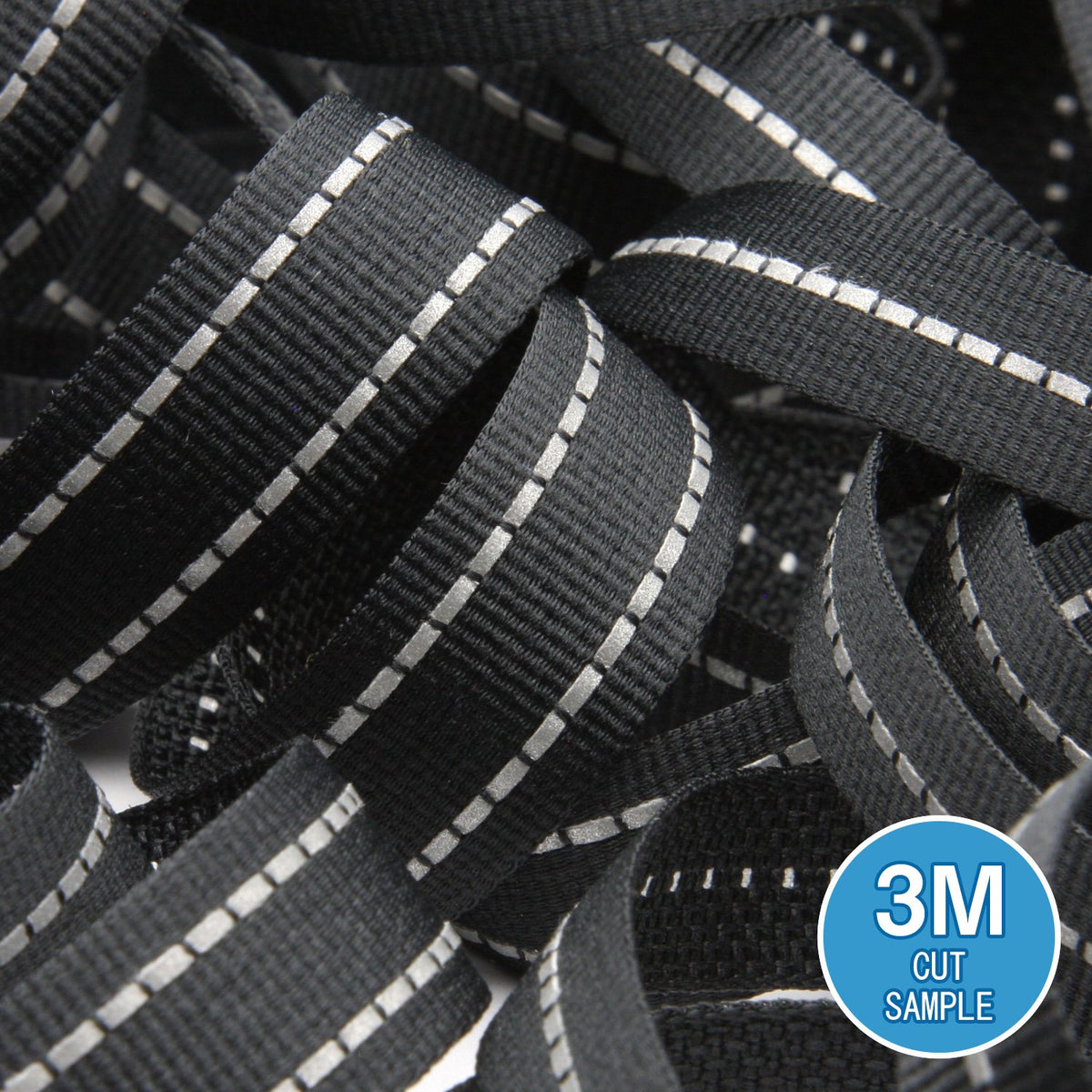 FUJIYAMA RIBBON [Sample] Double Stitched Reflect Weave Tape (FY-17408) 15mm Black 3 Meters Cut