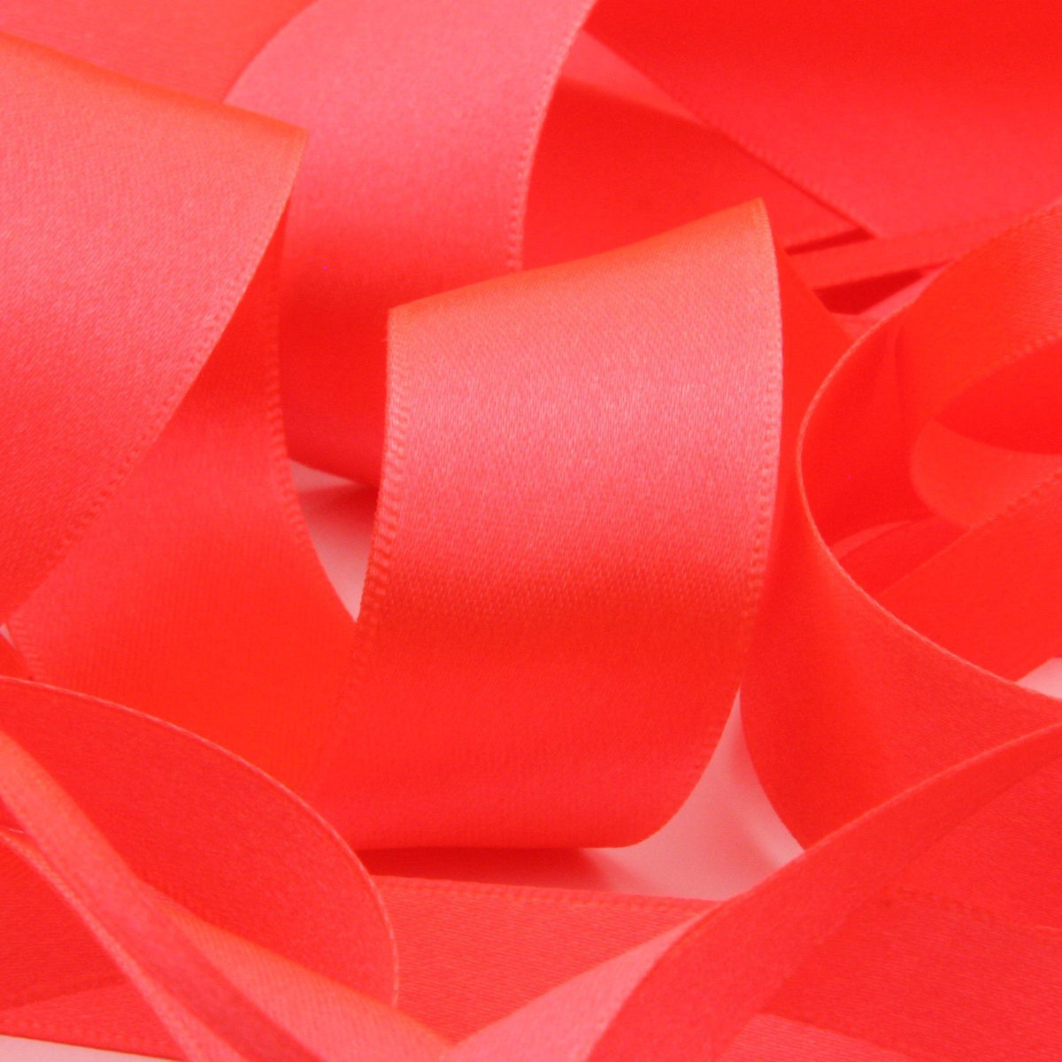 FUJIYAMA RIBBON [Sample] Polyester Double-Face Satin Ribbon (FY-242F) 25mm 3 Meters Cut Fluorescence Red