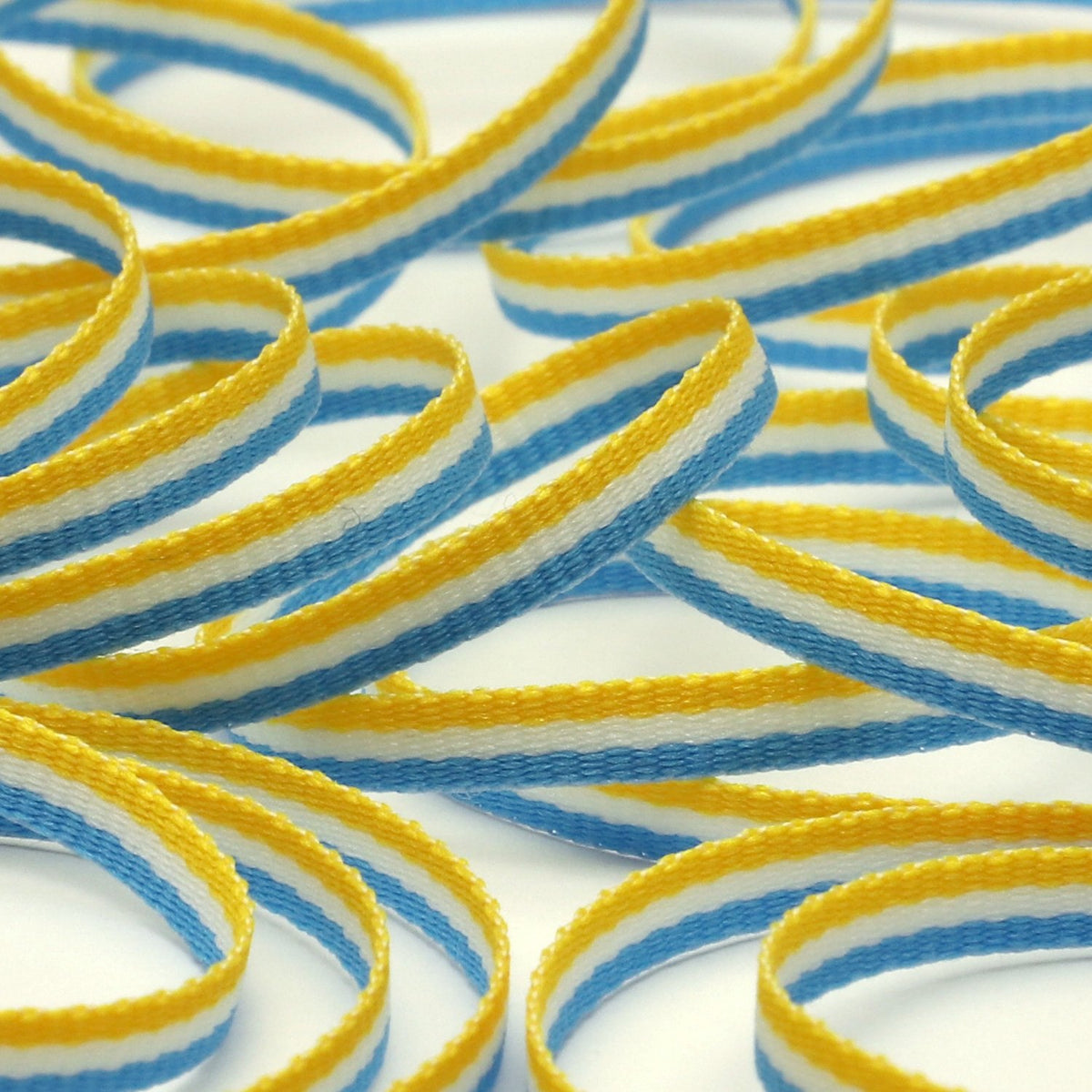 FUJIYAMA RIBBON [Sample] Stripe Grosgrain Ribbon approx.4mm (5/32&quot;) 3 Meters Cut Yellow / White / Cyan Blue
