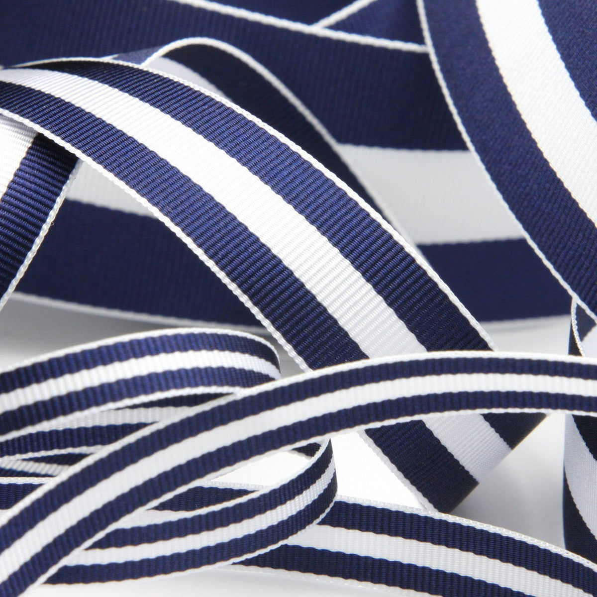 FUJIYAMA RIBBON [Sample] Stripe Grosgrain Ribbon (FY-2010) 15mm 3 Meters Cut Navy Blue / White / Navy Blue