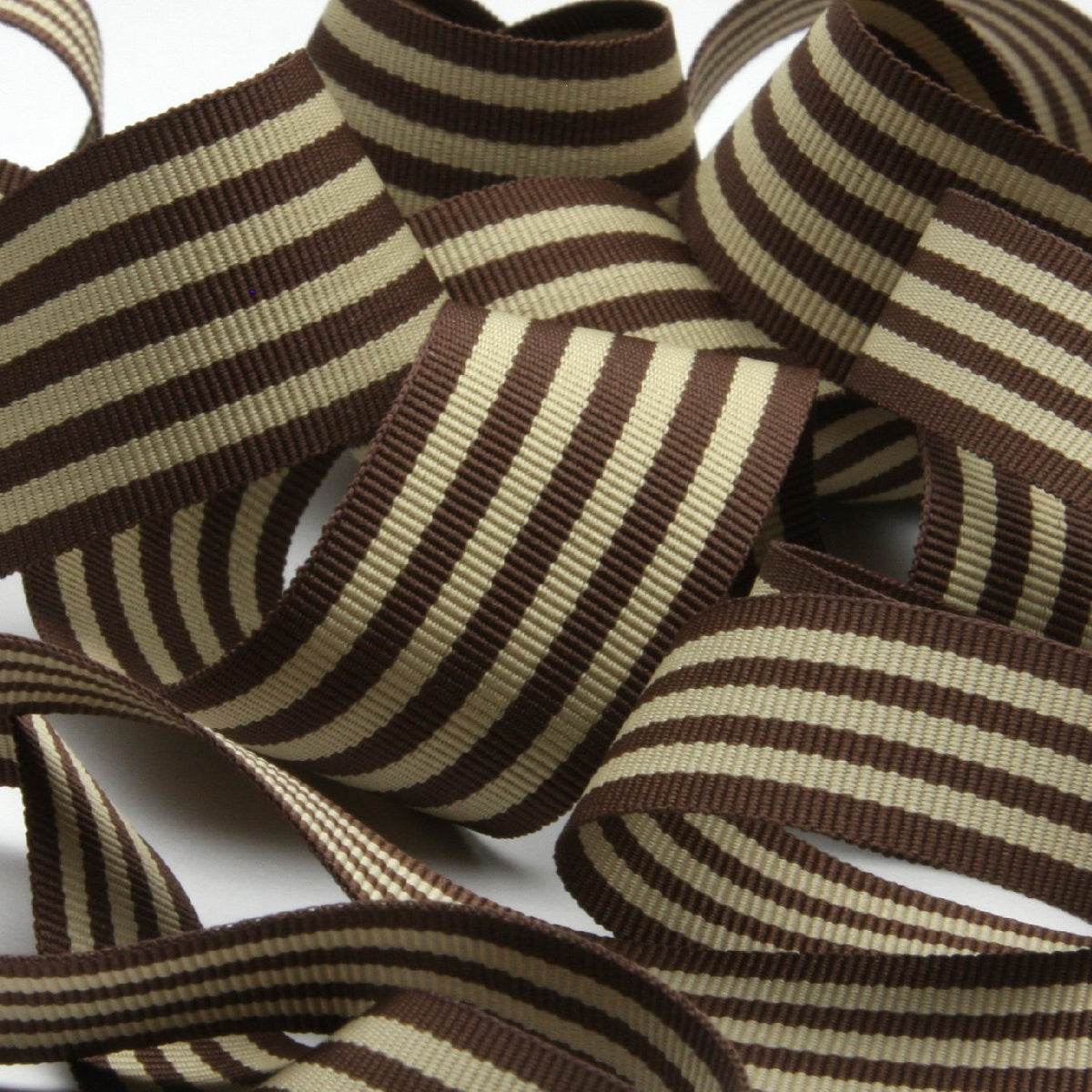 FUJIYAMA RIBBON [Sample] Stripe Grosgrain Ribbon (FY-2244) approx.24mm 3 Meters Cut Dark Brown / Beige