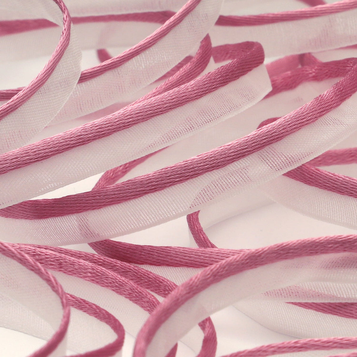 FUJIYAMA RIBBON See-Through Piping approx.7mm (9/32&quot;) 9.14 Meters Roll Old Rose / White