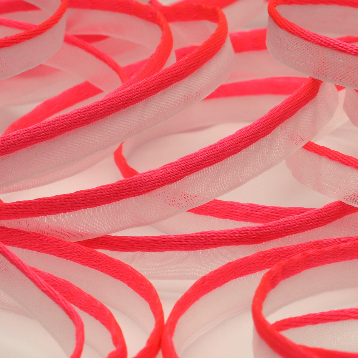 FUJIYAMA RIBBON See-Through Piping approx.8mm (5/16&quot;) 9.14 Meters Roll Fluorescence Pink / White