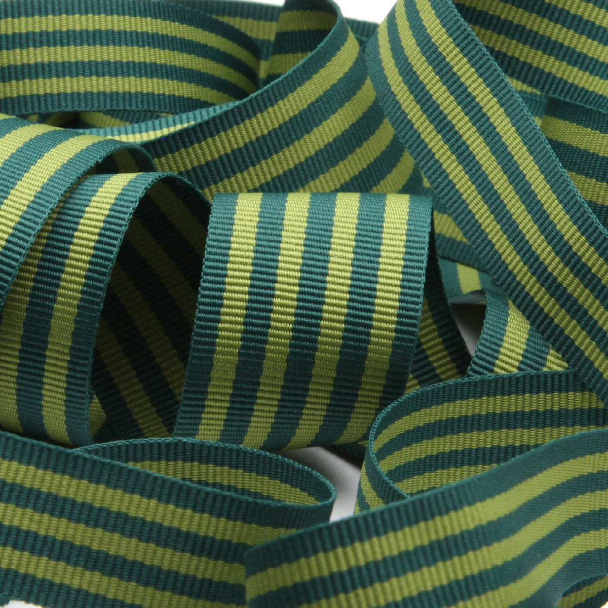 FUJIYAMA RIBBON Stripe Grosgrain Ribbon approx.24mm 9.14 Meters Roll Dark Green / Light Olive Green
