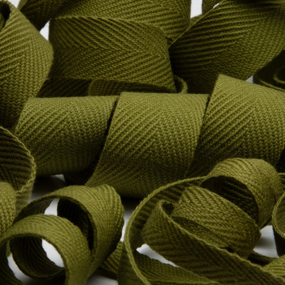 FUJIYAMA RIBBON Thick Cotton Herringbone Ribbon 10mm 9.14 Meters Roll Olive Green