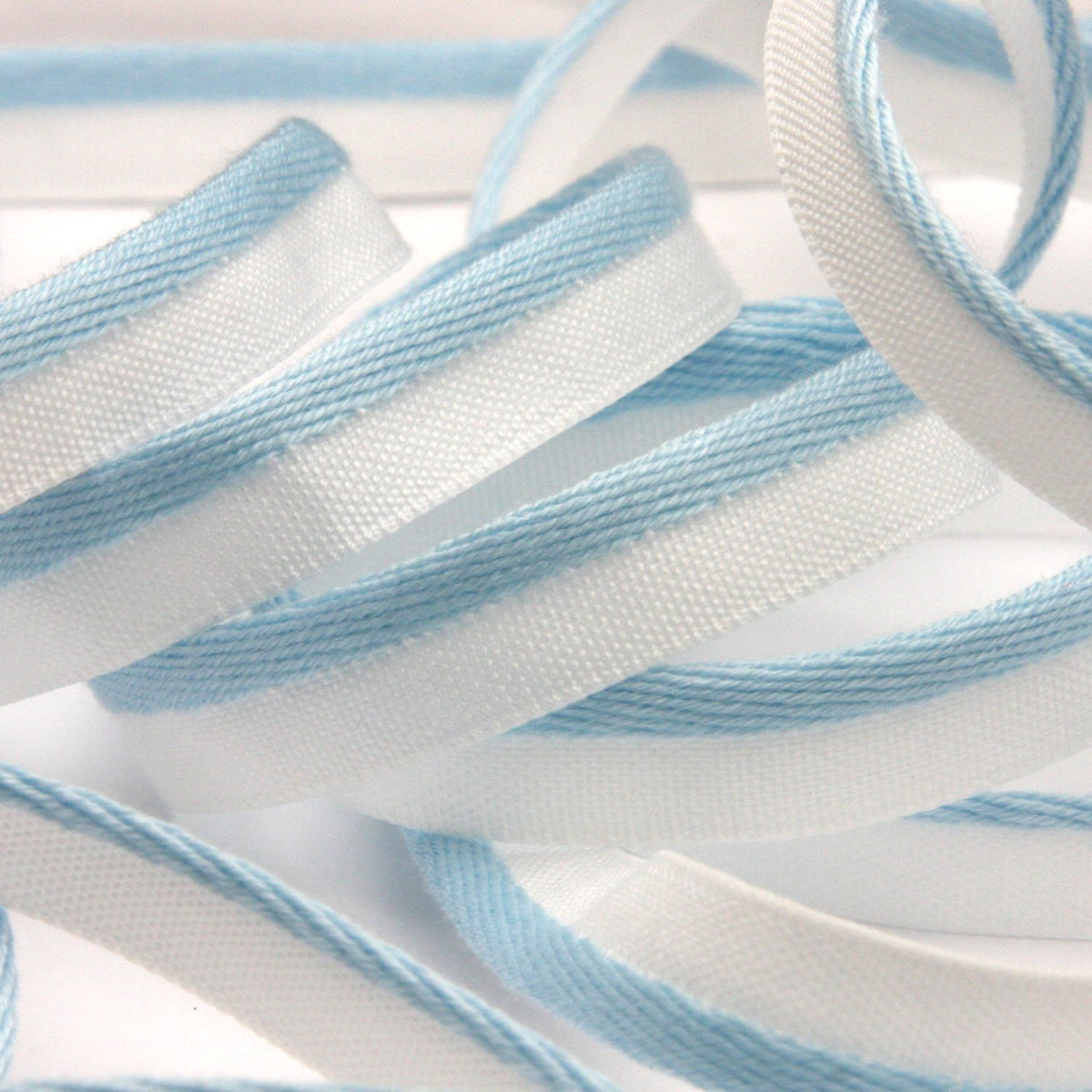 FUJIYAMA RIBBON [Wholesale] Bright Piping 7mm 30 Meters Roll Light Blue / White