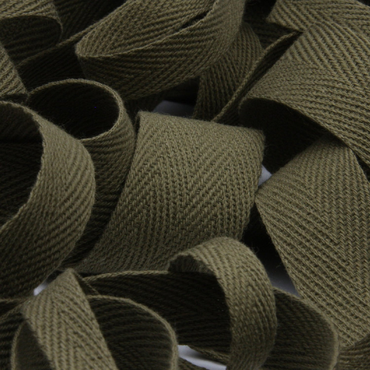FUJIYAMA RIBBON [Wholesale] Cotton Herringbone Ribbon 15mm 30 Meters Roll Olive Drab