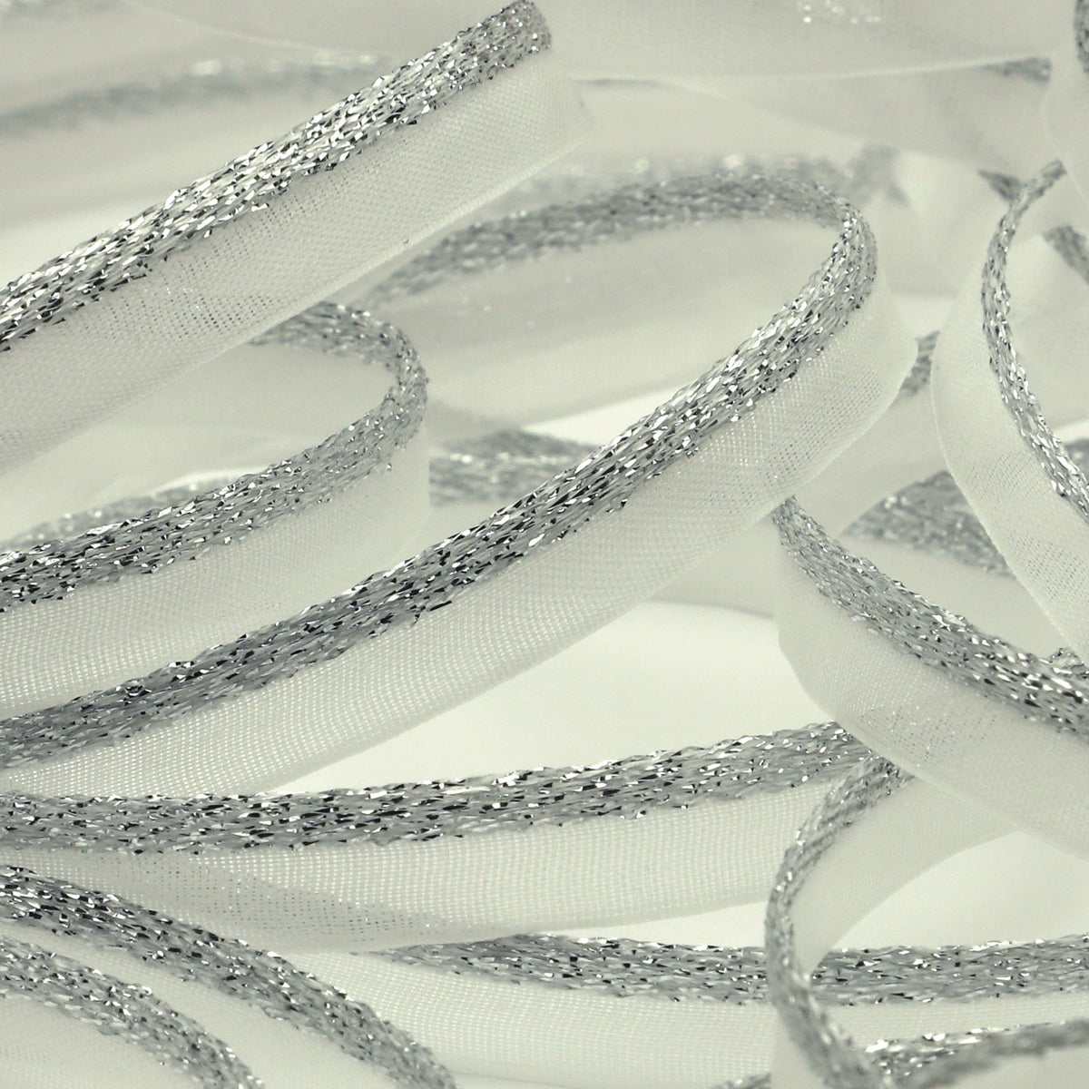 FUJIYAMA RIBBON [Wholesale] See-Through Piping approx.8mm (5/16&quot;) 30 Meters Roll Silver / White