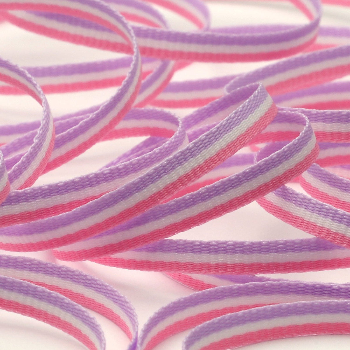 FUJIYAMA RIBBON [Wholesale] Stripe Grosgrain Ribbon approx.4mm (5/32&quot;) 100 Meters Roll Pink / White / Light Purple