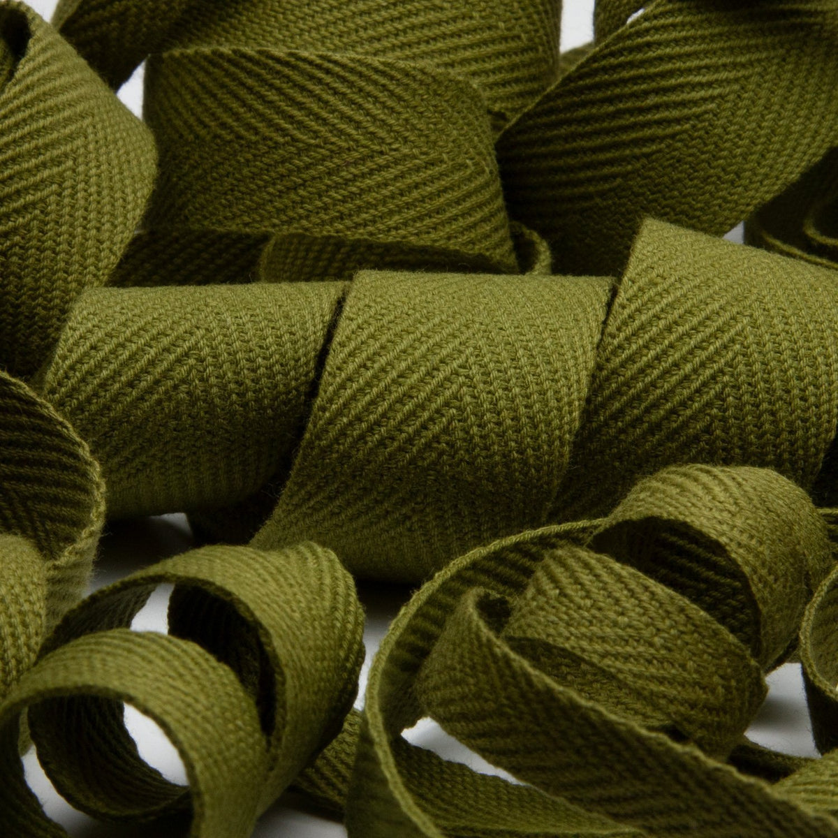 FUJIYAMA RIBBON [Wholesale] Thick Cotton Herringbone Ribbon 10mm 50 Meters Roll Olive Green